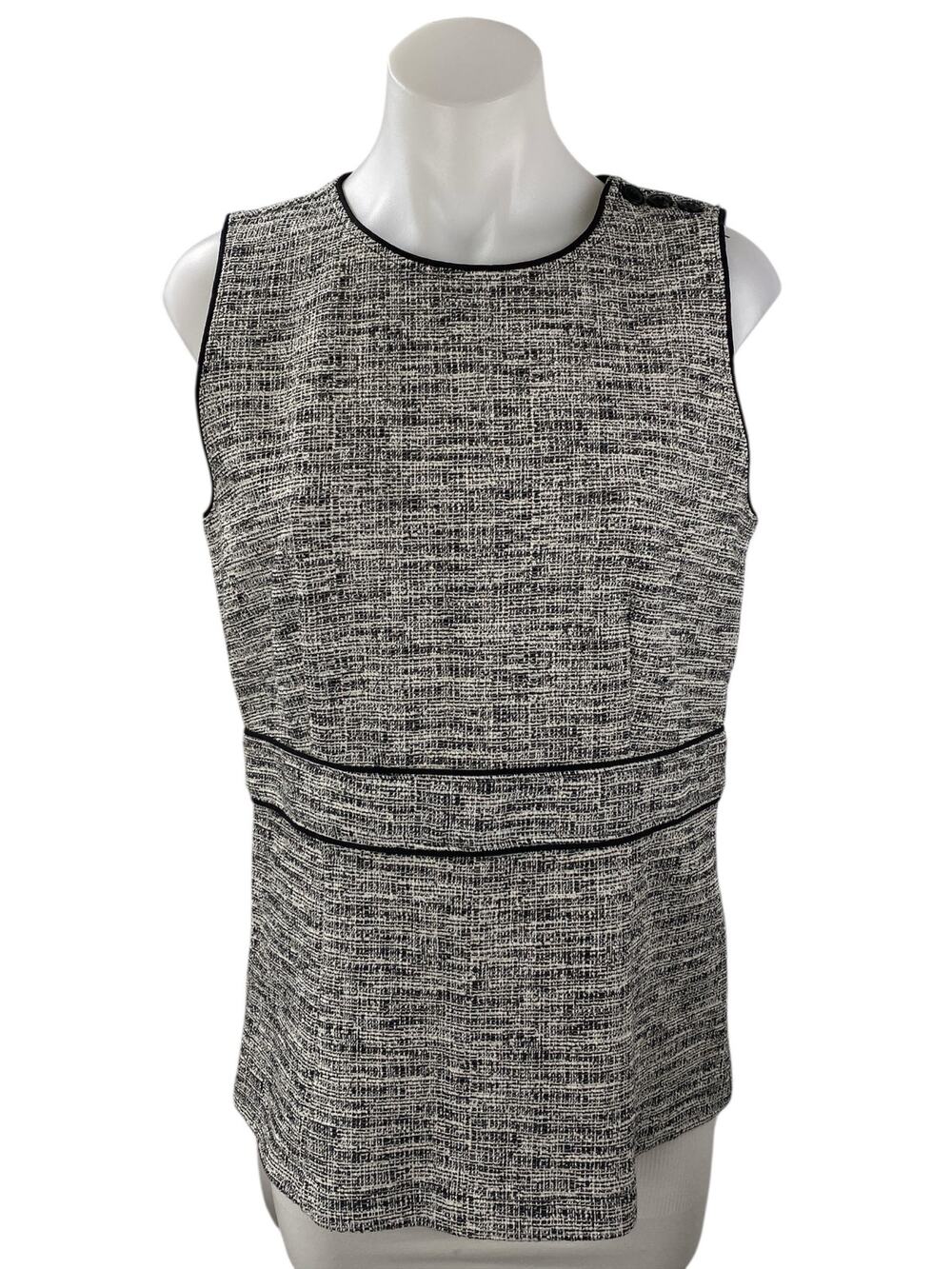 NEW Ann Taylor Black Tweed Sleeveless Back Zip Peplum Blouse Tunic Tank Top Sz M